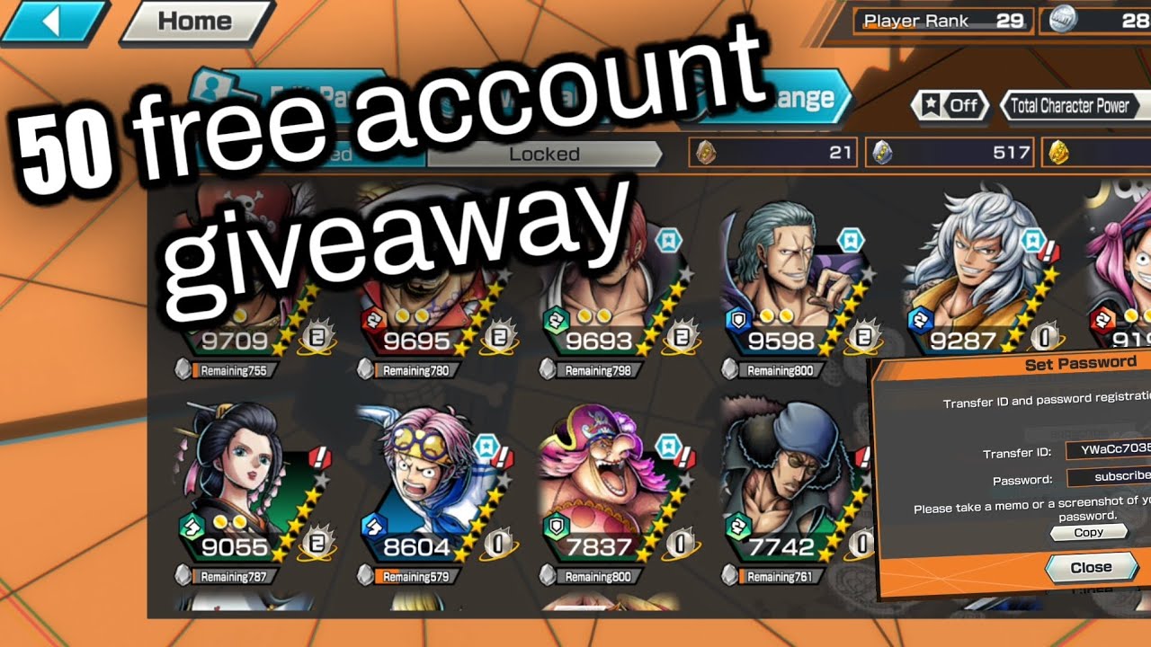 FREE ONE PEACE BOUNTY RUSH ACCOUNT HAS GOOD UNITS ENJOY LET ME KNOW WH