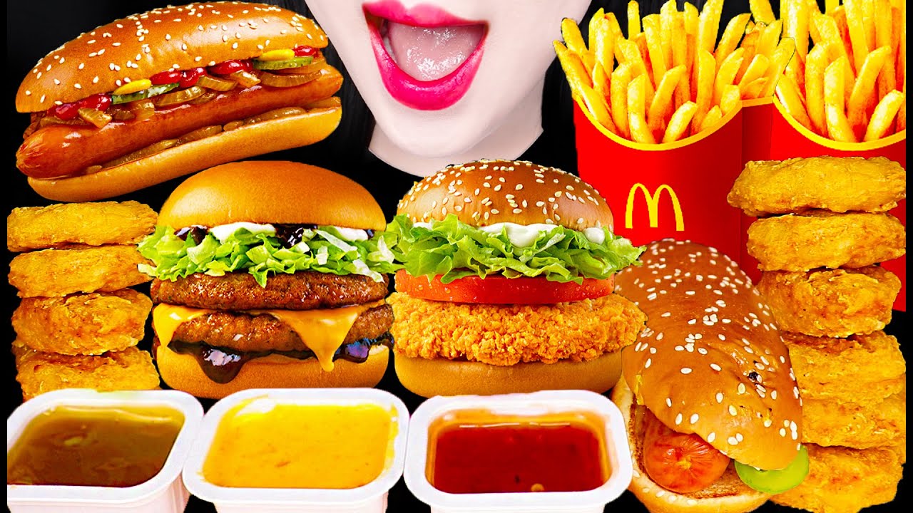 ASMR McDonald's Burger, Chicken Nuggets, Hot Dogs 맥도날드 핫도그 치킨너겟 먹방 Mukbang, Eating