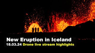 18.03.24 Night time drone footage from the new volcano eruption in Iceland (Day 3)