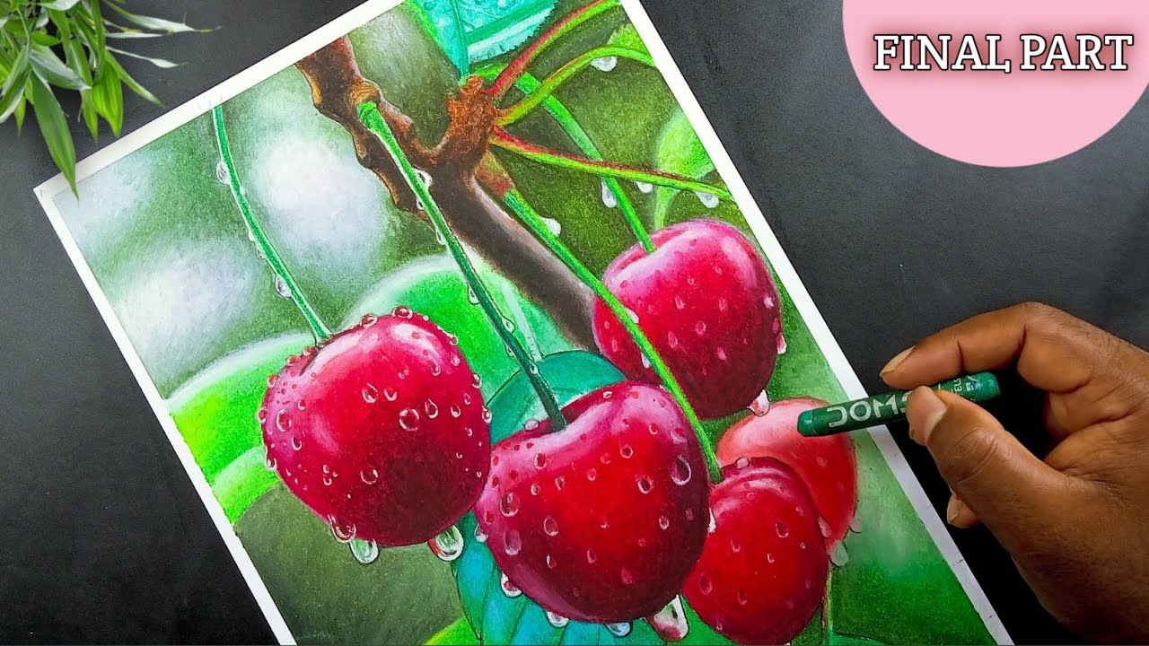 Realistic Drawing, Realistic cherry drawing, Oil pastel drawing