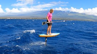 Downwind Foil Surfing Open Ocean Swells in Hawaii