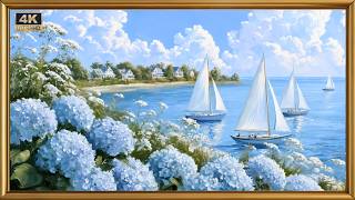Nantucket Blue Hydrangeas & Sailboats | Frame TV Art 4K | Ocean Sounds | 2 Hours screenshot 4