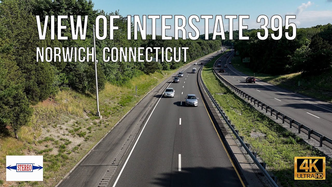 View of Interstate 395 from a bridge in Norwich, Connecticut