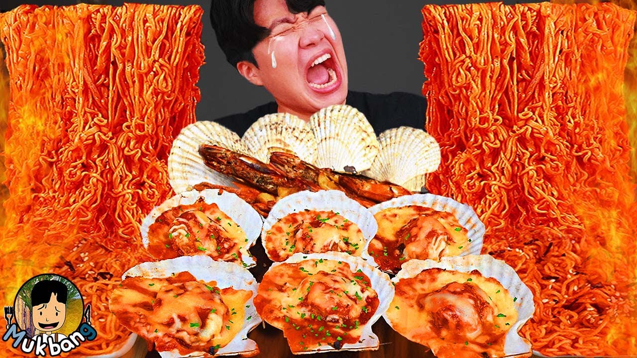 ASMR MUKBANG | NOODLES PICANTES & frutos do mar & camarão gigante | comendo som !! | GONGSAM 이공삼