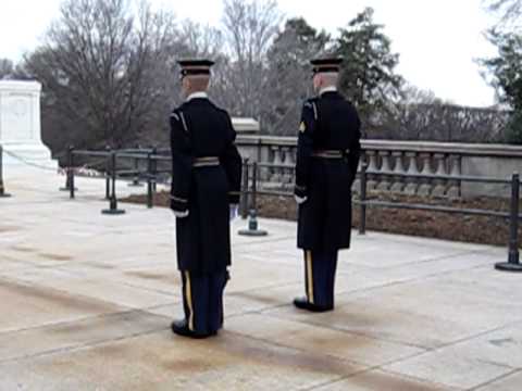 This is a superbly shot piece that depicts the Changing of the Guard at Arlington National Cemetery in Arlington, Virginia. The guards switch every hour on the hour 24hours a day, 365 Days a Year. Indeed, the only video since Barack Obama has been in office!