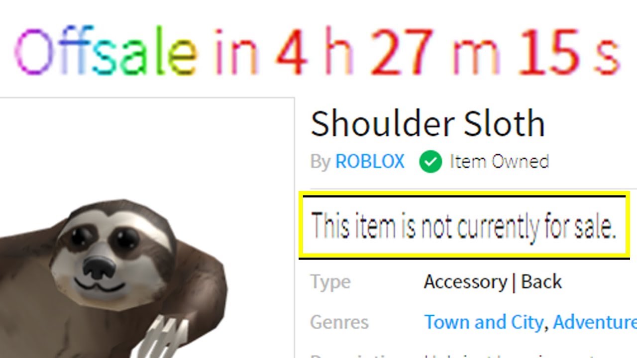 Roblox Removed The Sloth From The Catalog Youtube - shoulder sloth roblox