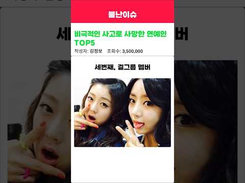 비극적인 사고로 사망한 연예인 TOP5 #연예인 #랭킹쇼츠 #랭킹