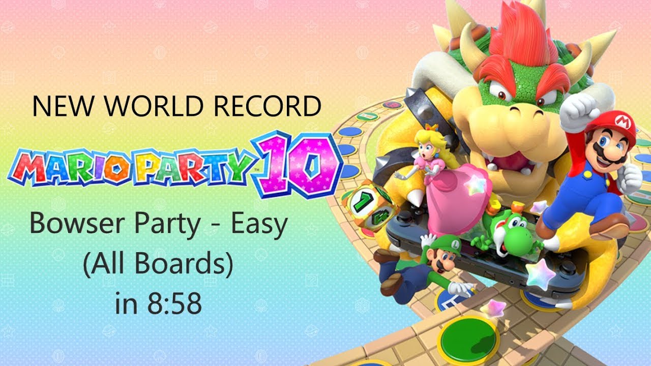 Mario Party 10 Speedrun - New World Record - Bowser Party (All Boards) Easy in 8:58