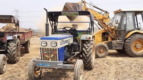 Swaraj 843XM and Eicher 380 power plus tractor with loaded trolley pulling | John Deere Tractor |JCB