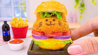 🍔 Amazing Miniature Chicken Cheeseburger For Dinner 🐱 Yummy Cute Cat Burger Fast Food 🍟 ASMR Video