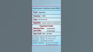 South Eastern Coalfields Limited Vacancy Online Form 2024 | Apprentice Vacancy Online Form  | #job