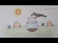 How to draw a thirsty crow for kids easy way to draw crow