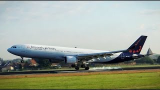 Brussels Airlines Airbus A330-322 OO-SFV landing at Brussels (FULL HD 1080p) [EBBR]