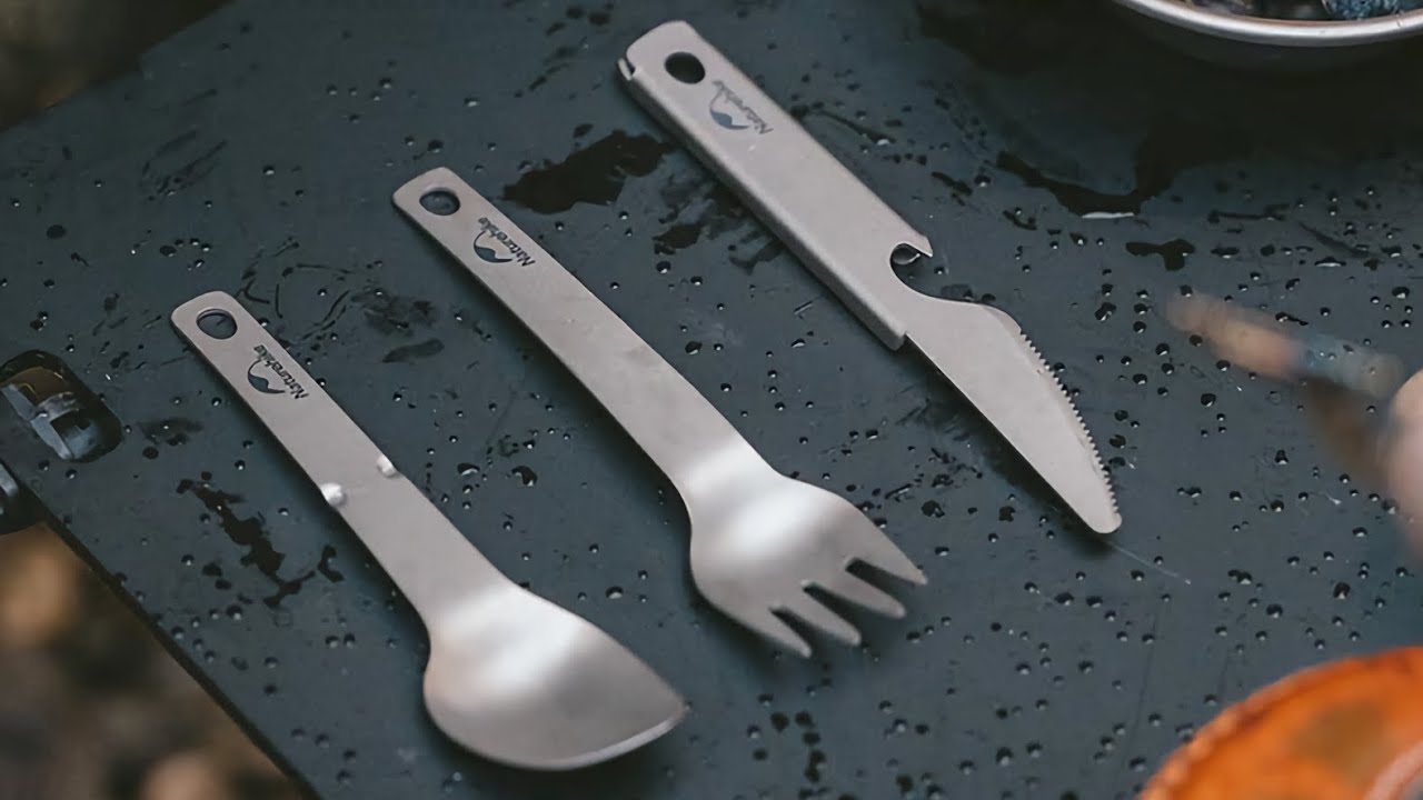 SENDOK GARPU PISAU PORTABLE CUTLERY SET TITANIUM NATUREHIKE CNH22CJ017 SPOON MEAL FORK KNIFE CAMPING
