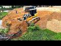 Nice Project! Huge Pond Land Filling Process, Heavy Machinery Shantui C3 Bulldozer & 25t Dump Trucks