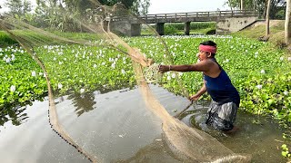 Best net fishing - Traditional net fishing in village river - Fishing by cast net