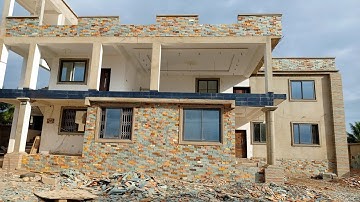 HOUSE Designing with 3 types of stones || building in Ghana || flat stone, Marble stone, cladding