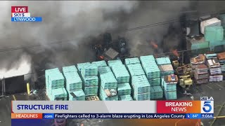 Firefighters called to 3-alarm blaze raging in Los Angeles County