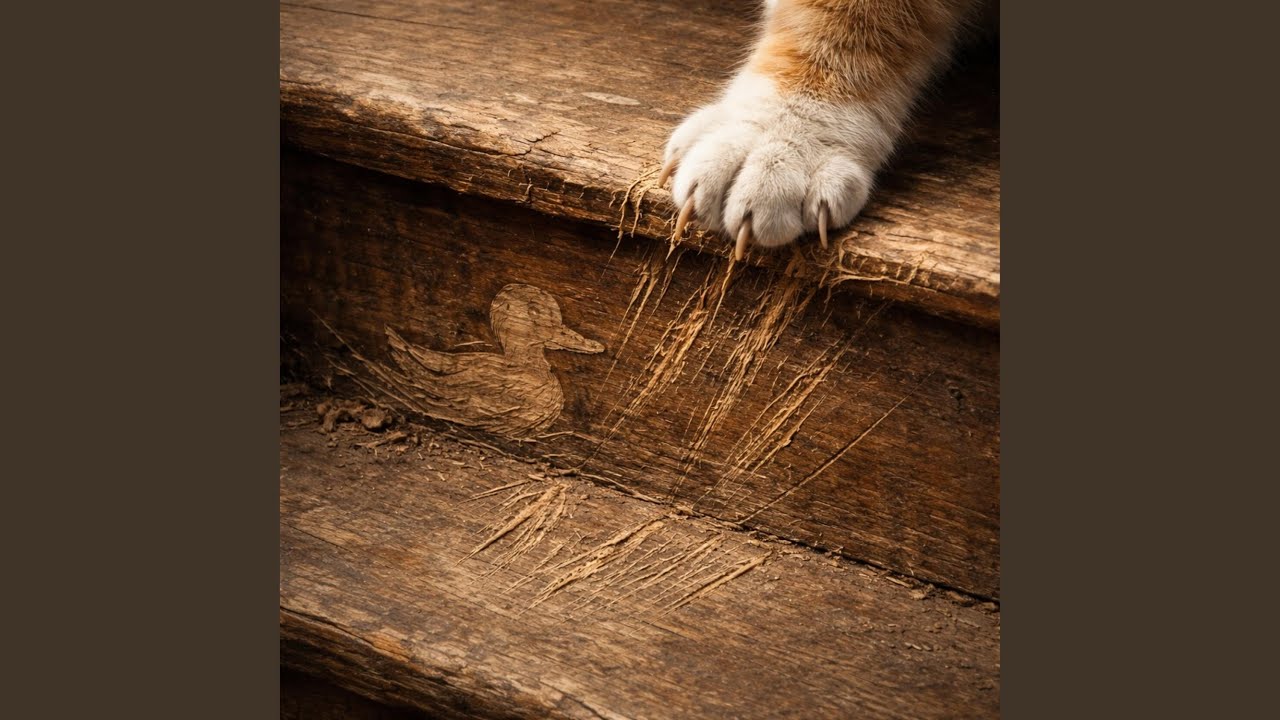 De kat krabt de krullen van de trap rap