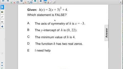 Algebra I Non Linear Functions Graph Quad Vertex Pt 3 Q58