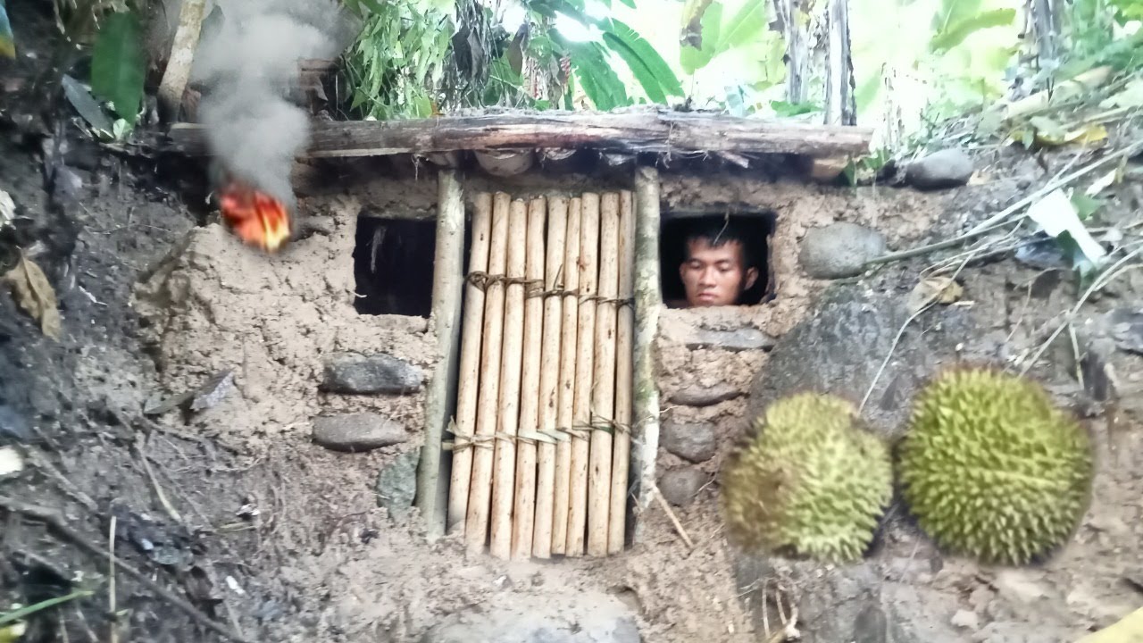 Dig and build survival shelter. Bushcraft in forest - YouTube