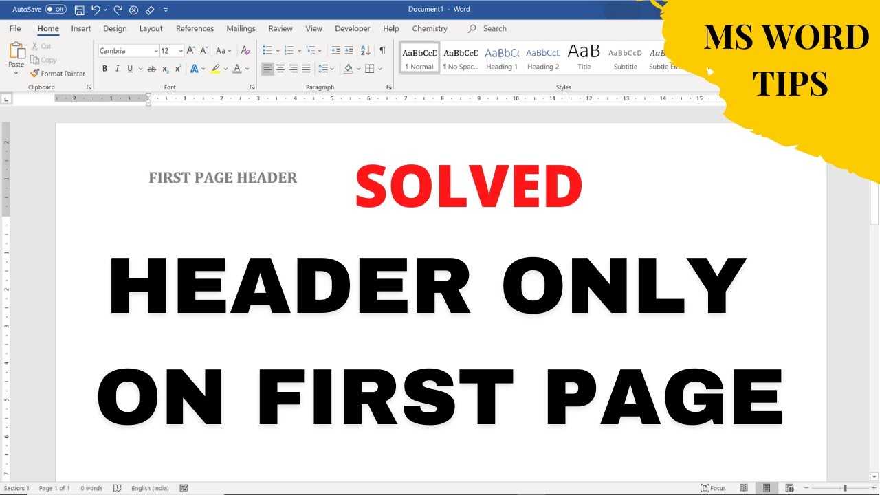 How To Put Header Only On First Page In Ms Word Step By Step 2021