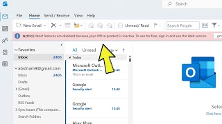 outlook : most features are disabled because your office product is inactive