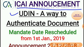 UDIN - Unique Document Identification Number implementation Date rescheduled 01.01.2019,ICAI  Update