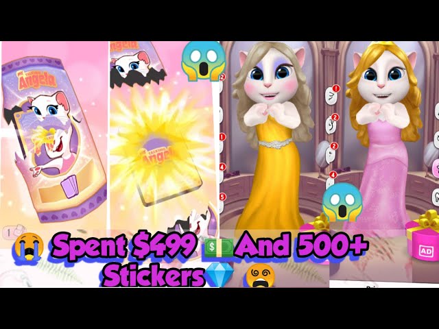 😭 I spent 200+ Sticker 💎 for princess and Yellow cocktail dress 👗 of My Talking Angela ❤️