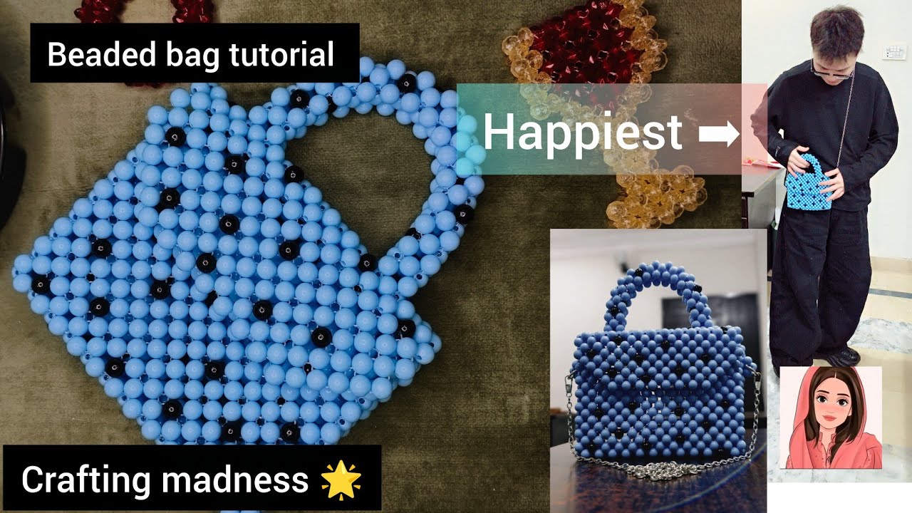How to make a 2 coloured beaded bag | how to make a pearl bag with two colors | Beaded bag tutorial