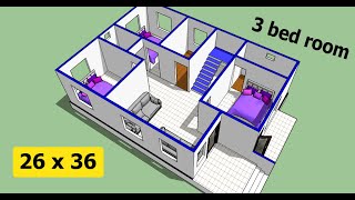 26 x 36 house plan with 3d elevation II 26 x 36 ghar ka naksha II 26 x 36 home design