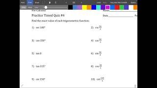 PreCal Practice Timed Quiz #4