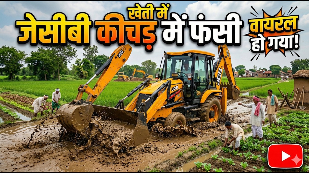 JCB vs भारी कीचड़: खेती के बीच में हुआ बड़ा हादसा!