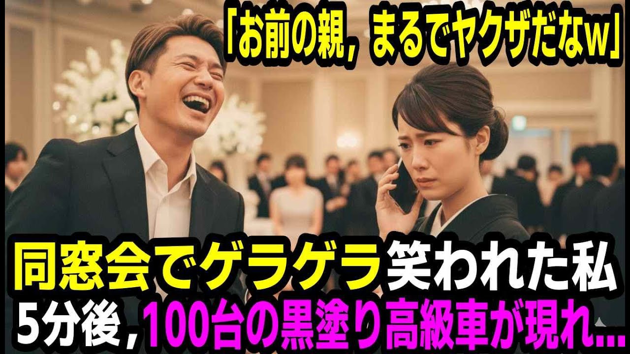 「お前の親、まるでヤクザだなw」同窓会でゲラゲラ笑われた私。5分後，100台の黒塗り高級車が現れ…