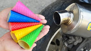 EXPERIMENT ICE CREAM CONE IN MOTORCYCLE EXHAUST