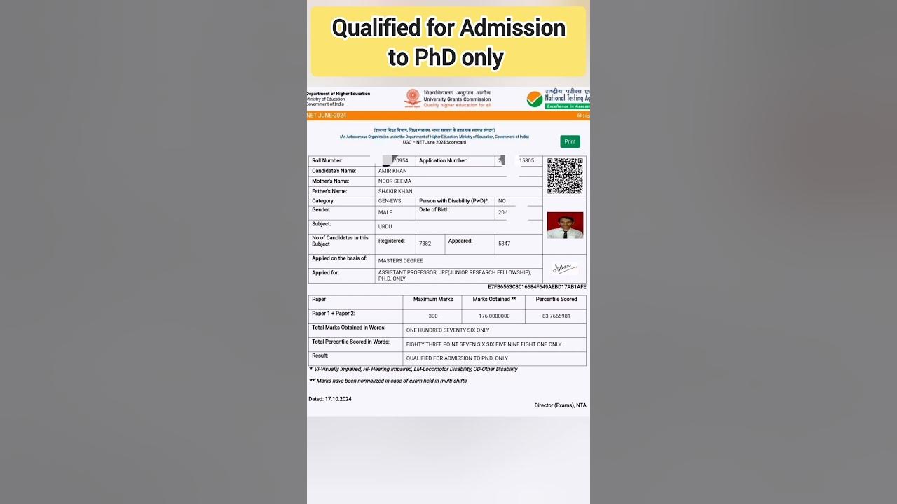Congratulations qualified for admission to phd ugc net result june