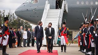 El canciller Santiago Cafiero recibió al presidente de Chile, Gabriel Boric.