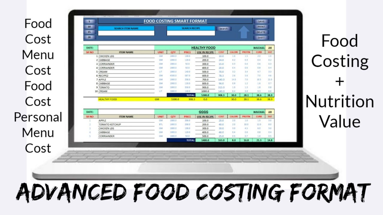 ADVANCED REVIPE COSTING FORMAT / RECIPE COSTING SOFTWARE in Hindi YouTube