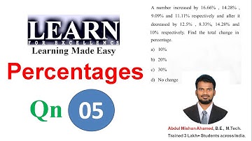 Percentages Question 05 | Placement Specific Question | Abdul Mishan | Learn For Excellence