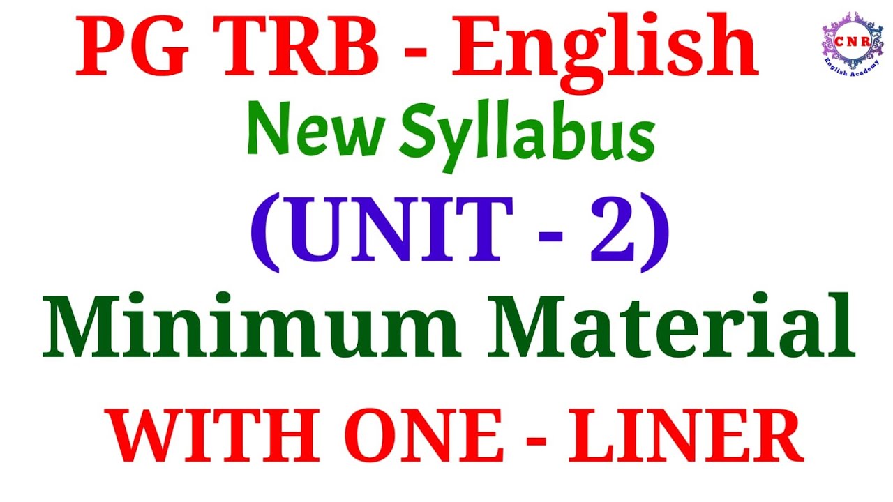 PG TRB | ENGLISH | UNIT 2 | PARADISE LOST | Minimum Material | With One Liner