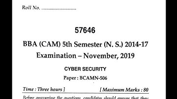 MDU 2019 || BBA CAM 5th Sem || Cyber Security || Question Paper || #questionpaper #bba