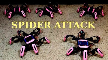 Hexapod Robot walking and flexing with its cloned friends! Robots move and Dance in group.