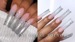 HOW TO: CAT EYE OMBRE POLYGEL NAILS✨ Snowflake Nail art tutorial | Christmas Nails