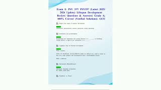 Exam 1 PSY 357 PSY357 Latest 2025 2026 Update Lifespan Development Review Questions  Answers Grade A