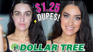 FULL FACE TRYING NEW DOLLAR TREE MAKEUP!! $1.25 RARE BEAUTY DUPES YOU NEED