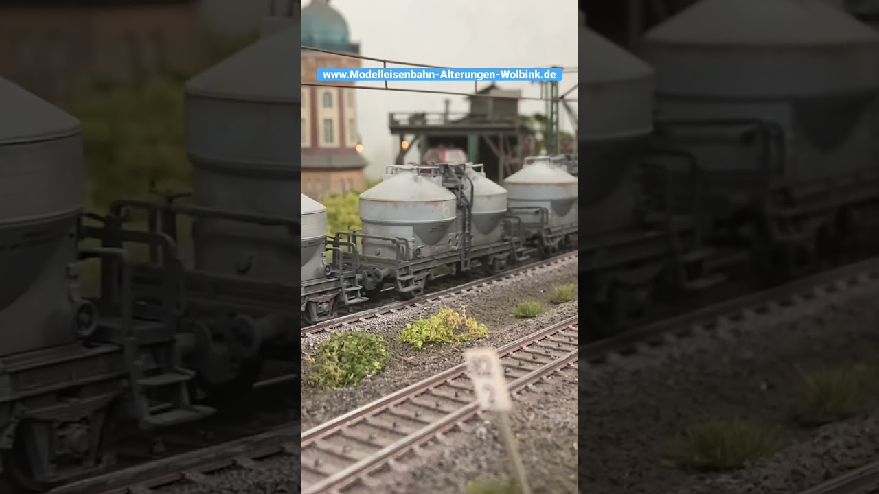 Modelleisenbahn Alterungen Wolbink Roco Spur H0 BE D20 mit Silowagen gealtert patiniert Weathering