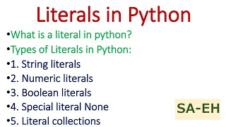 Literals in Python | String Literals | Numeric Literals| Boolean Literals| Literal None| CBSE Python