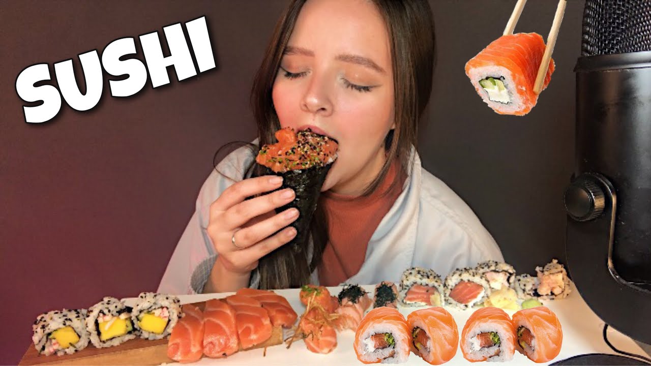 ASMR SUSHI E TEMAKI DE SALMÃO MUKBANG BRASIL (SONS DE MASTIGAÇÃO) | CAMILE ASMR