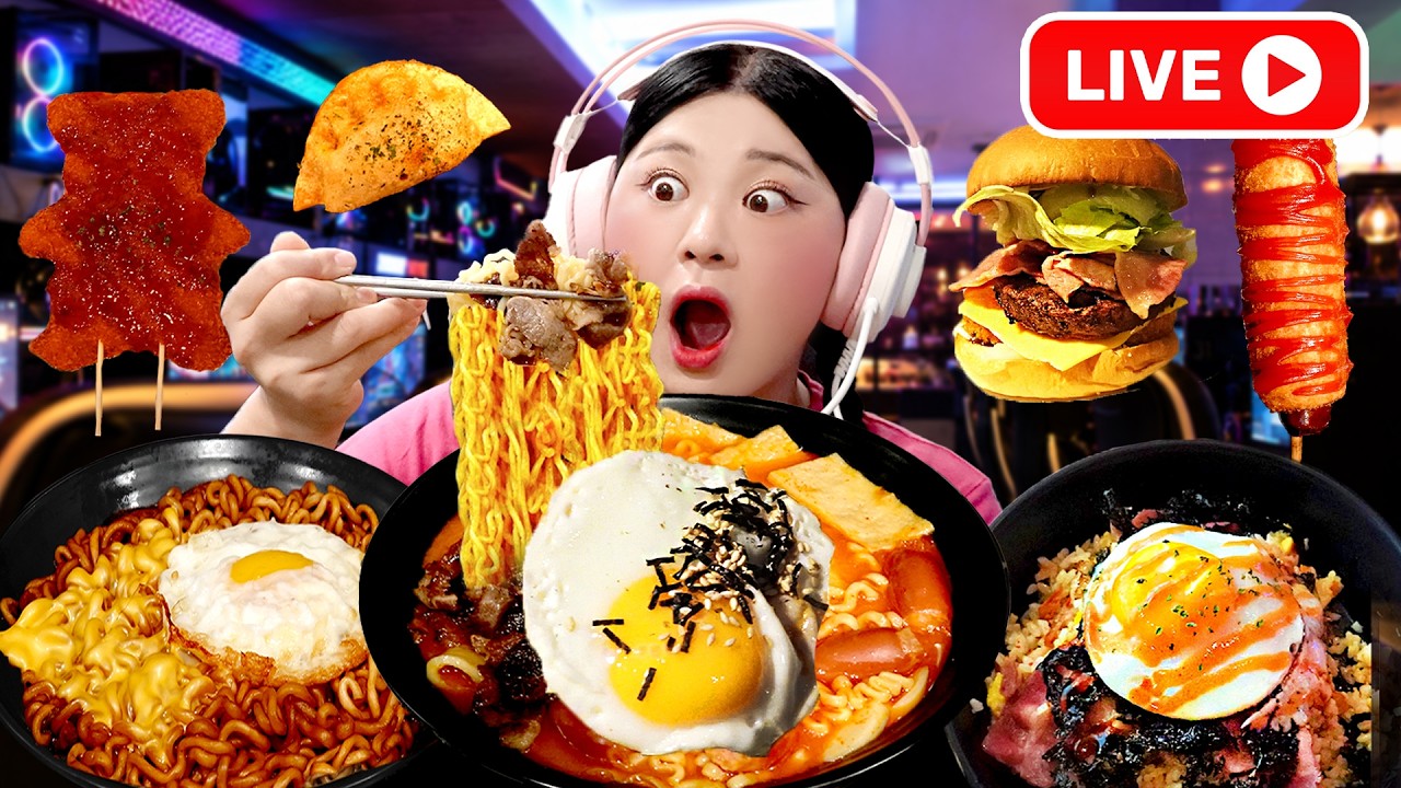 LIVE ASMR MUKBANG PC방 먹방! 짜파게티 돈까스 떡볶이 먹방 Spicy Noodles and Tteokbokki EATING SHOW | HIU 하이유