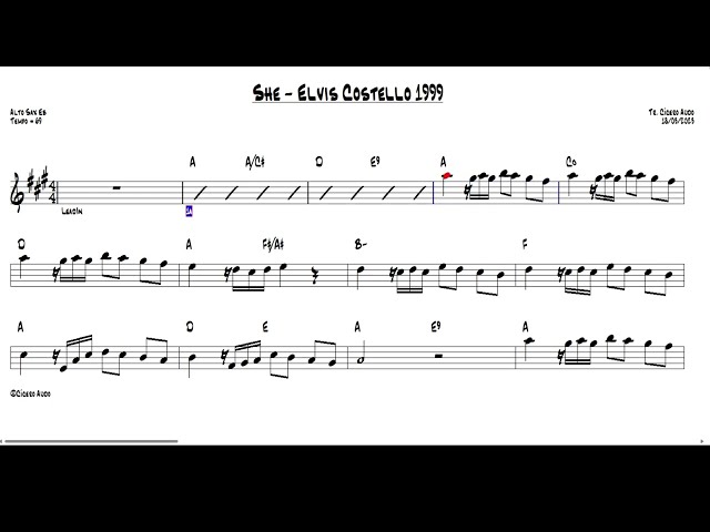 She - Elvis Costello 1999 (Alto Sax Eb) [Sheet music] class=